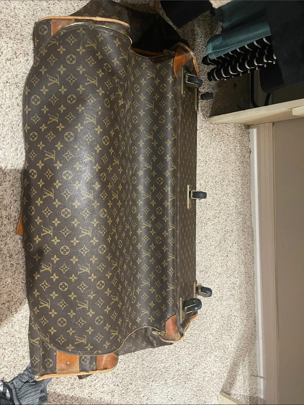 Louis Vuitton Brown Monogram Rolling Suitcase with Tan Trim